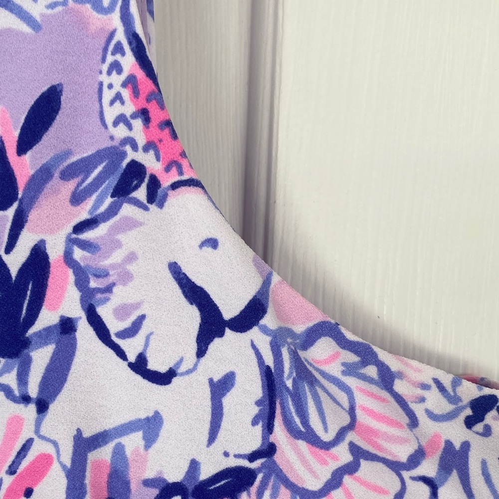 Lilly Pulitzer Lavender Floral Sleeveless V-Neck Romper w/ Pink & Purple Accent - Picture 4 of 5